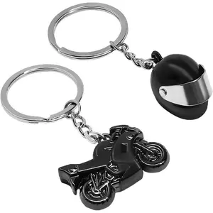 2 PCS Motorcycle Helmet Keychain, Creative Motorcycle Keychain Helmet Key Fob, 3D Metal Motorbike Keyring for Men (Black)