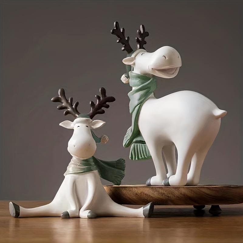 Creative Christmas Reindeer Sculpture Decor, Home Office Deer Statue, Artificial Animal Craft, Festive Holiday Decoration, Resin Ornament