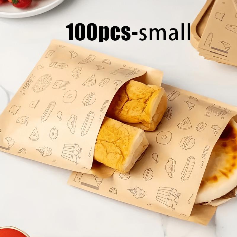 Kraft Paper Sandwich Bags, Oil-Resistant Disposable Food Bags for Hamburgers, Desserts, Fried Chicken, Leak-Proof Snack Packaging for Parties, Catering, Mobile Vendors, Weddings, Birthdays, Back-To-School Season