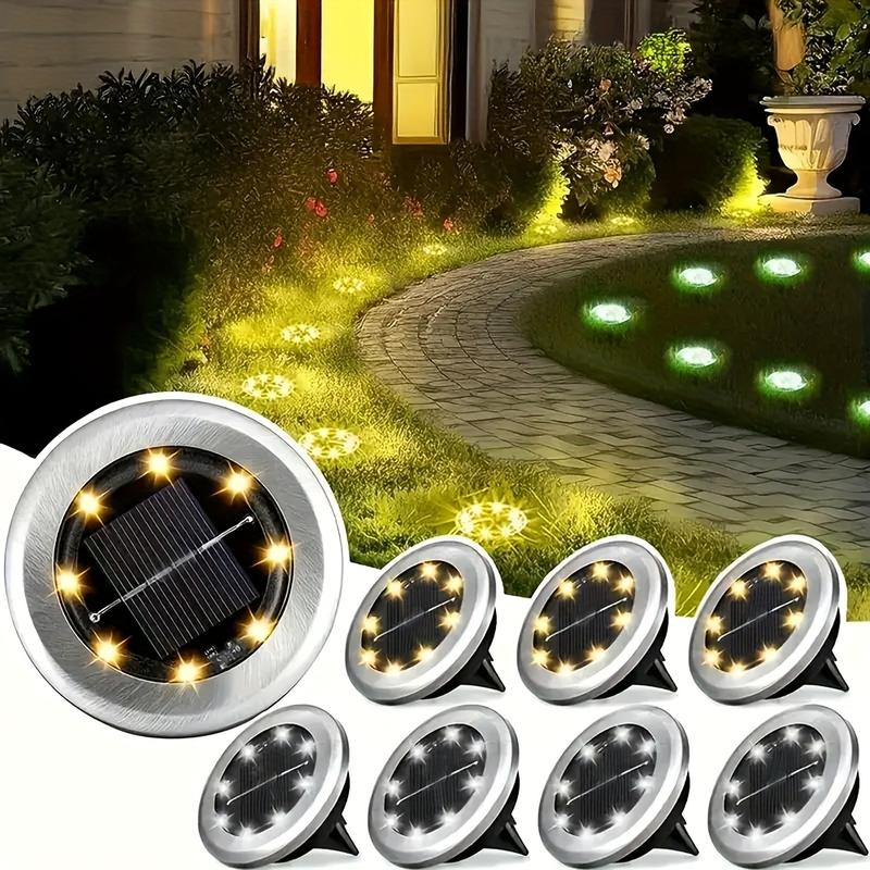 4/8/12-pack Solar 8LED Ground Lights - Solar outdoor step lights, IP65 path lights, Solar garden lights, for steps, paths, lawns, and decorative landscape lighting outdoors - Warm white/cool white color temperature options available