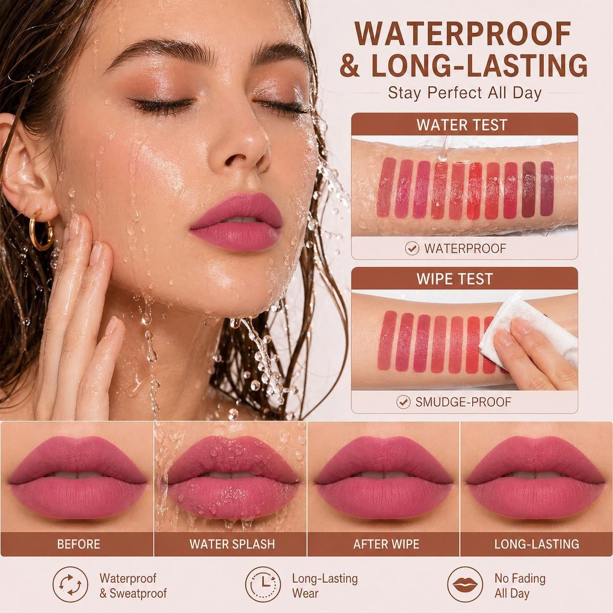 10Pcs Matte Lip Tint Set, Waterproof Transfer-Proof Lipstick, High Pigment Velvet Smooth Lip Gloss, Long Lasting Daily Lip Makeup, Gift Choice For Women