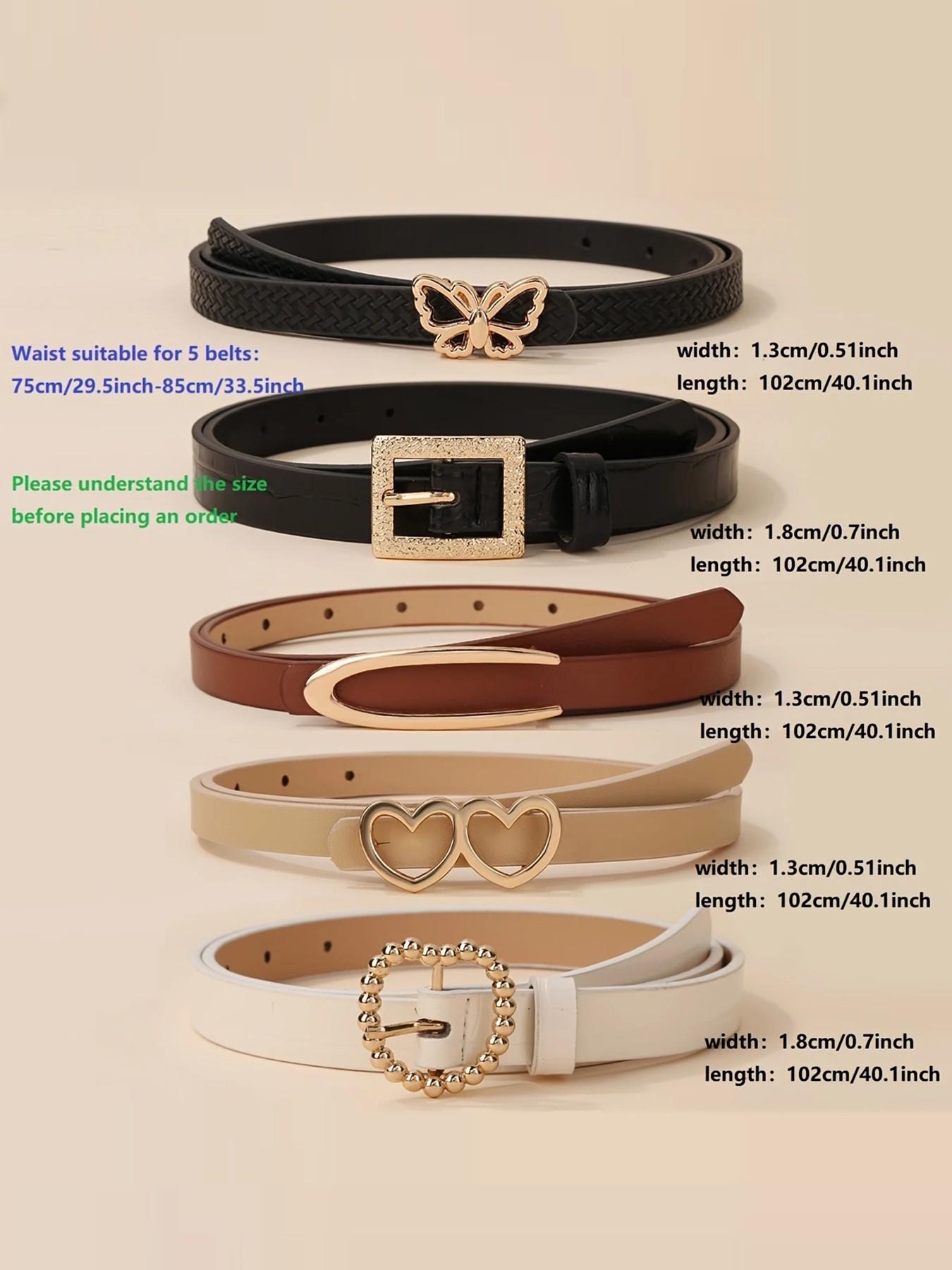 5-Piece Fashion Buckle Set, Vintage Solid PU Belt, Casual Denim Waistband for Women, Stylish Accessory for Everyday Wear