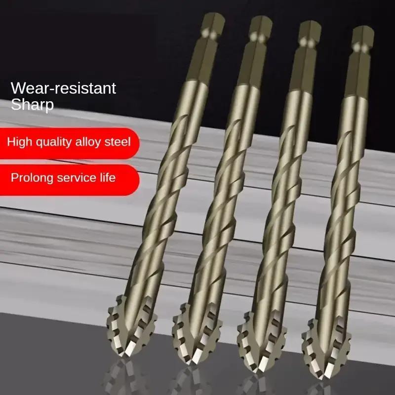 6pcs Carbide Sawtooth Offset Drill Bit Set, 4-Teeth Hex Shank for Ceramic Tile, Cast Iron, Concrete, Dry Drilling Tool Kit