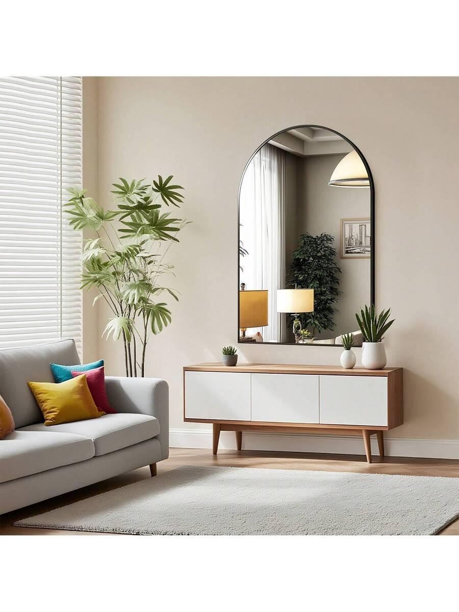 Arched Wall Mirror 30x20 Inch - Rust-Proof Metal Frame, Anti-Fog & Shatterproof For Bathroom Vanity, Bedroom, Entryway(Modern Luxury Gold/Black)