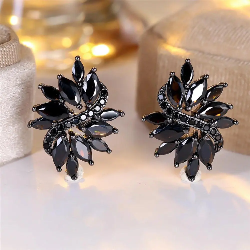 Cute Female Small Black Zircon Stone Stud Earrings Vintage Wedding Party Gift Jewelry For Women
