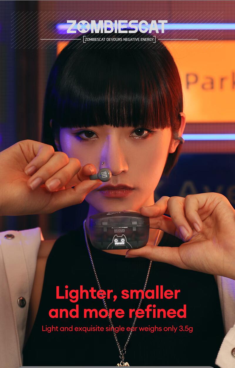 ZOMBIESCAT MGM-004 Clip-On Wireless Headphones with Bluetooth 5.3, Noise-Canceling Earbuds with Microphone, Cool Lighting Effects, Lightweight and Refined Design, Secure Fit for Sports, Audio Wireless Headsets for Music & Phone Calls