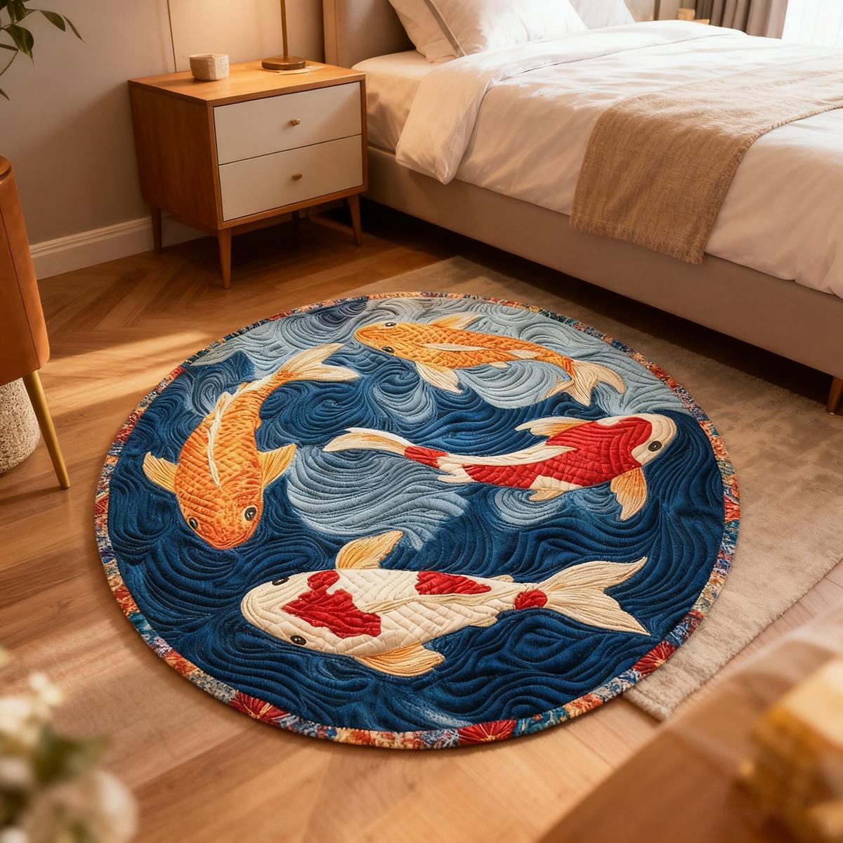 New Oriental Koi Fish Round Carpet, Artistic Home Decor Rug, Decorative Rug Mat, Multi-Size Floor Mat for Living Room Bedroom Dining Room, Holiday Gift Choice