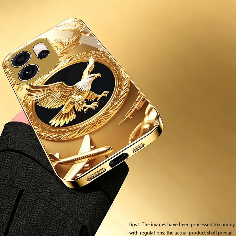 Majestic white-headed golden eagle phone case suitable for OPPO Reno2 F/Reno3 Pro 5G/Reno4/Reno4 Pro/Reno4 5G/Reno4 Pro 5G/Reno5 4G/Reno5 Pro 5G/Reno6/Reno6 5G/Reno6 Z Light luxury gold glass texture phone case