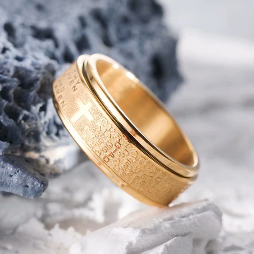 Stainless Steel Anxiety Rings For Men Women Christian Cross Religious Spinner Chain Rings Anti Stress Retro Amulet Jewelry