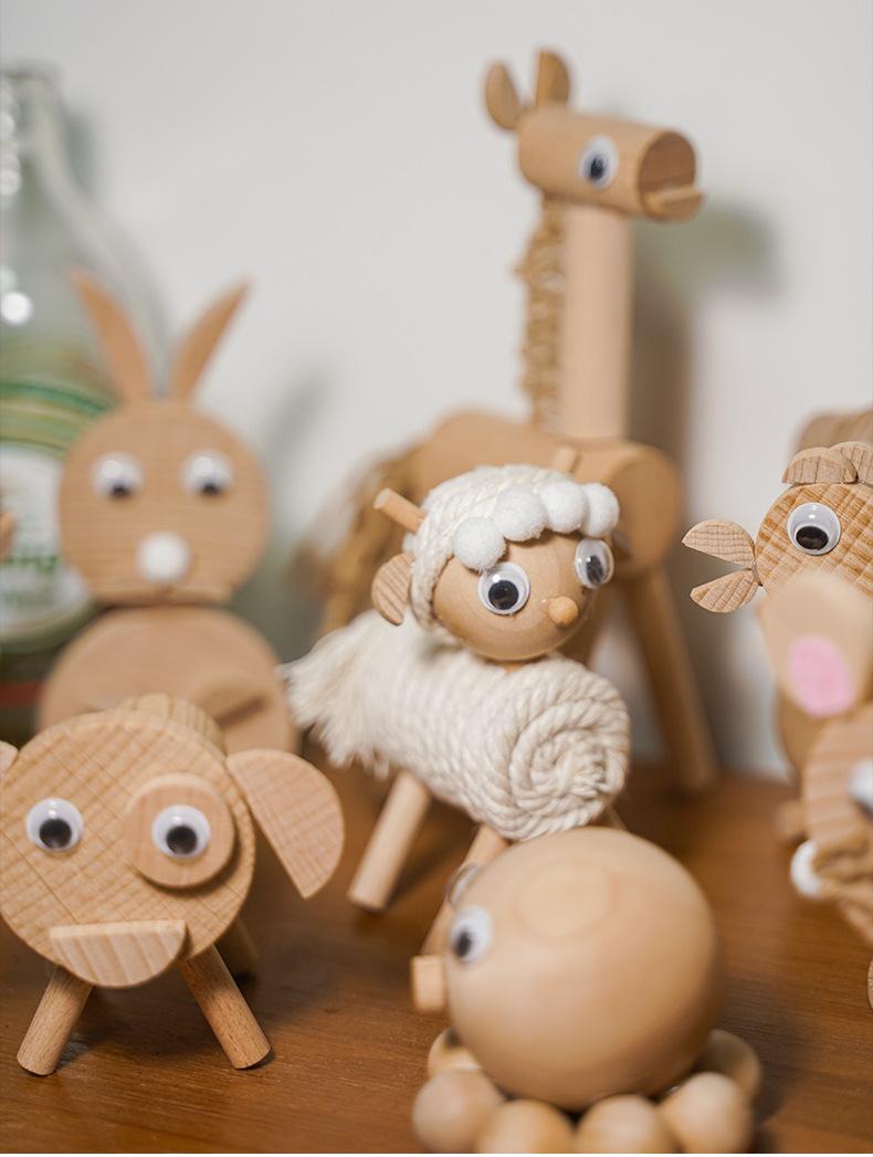 Creative children's DIY material kit, wooden animal stakes and branches small ornaments, handmade dolls and decorations for kindergarten