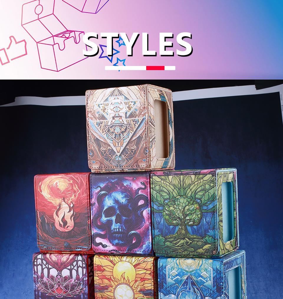 Cards Deck Box Fit For MTG Deck Box With 2 Card Dividers 2 Dice Magic Commander Vertical Style Leather Trading Cards Storage Box Cards Deck Box Fit For MTG Deck Box With 2 Card Dividers 2 Dice Magic Commander Vertical Style Leather Trading Cards Storage Box