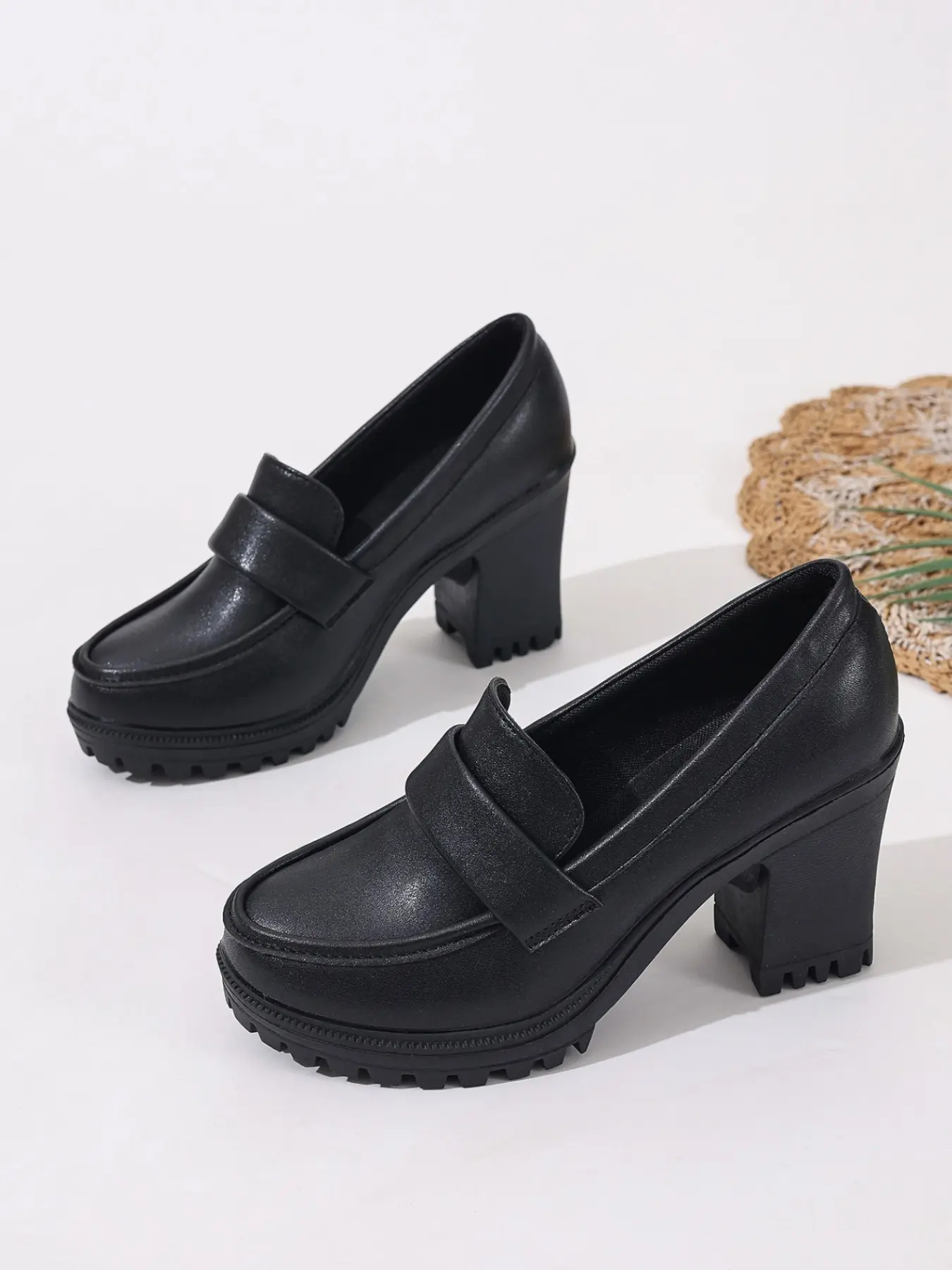 Women's Chunky Heel Loafers, British Style Waterproof Platform High Heels, Comfortable Office Shoes, Stylish Single Shoes for Daily Wear