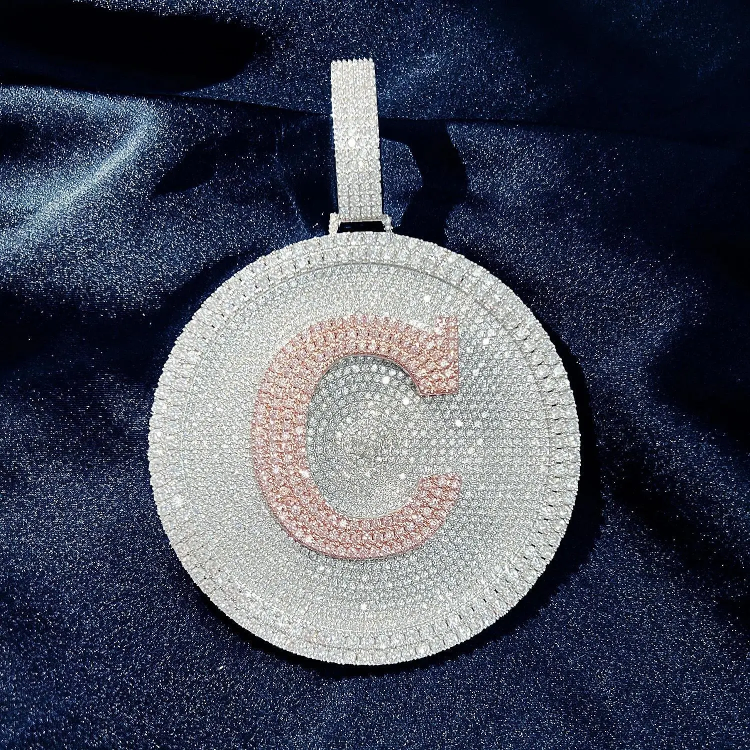 Custom Disc Letter Name Pendants For Men HipHop Rock Necklace Chain Hollow Back Micro Pave Zircon Customized Jewelry