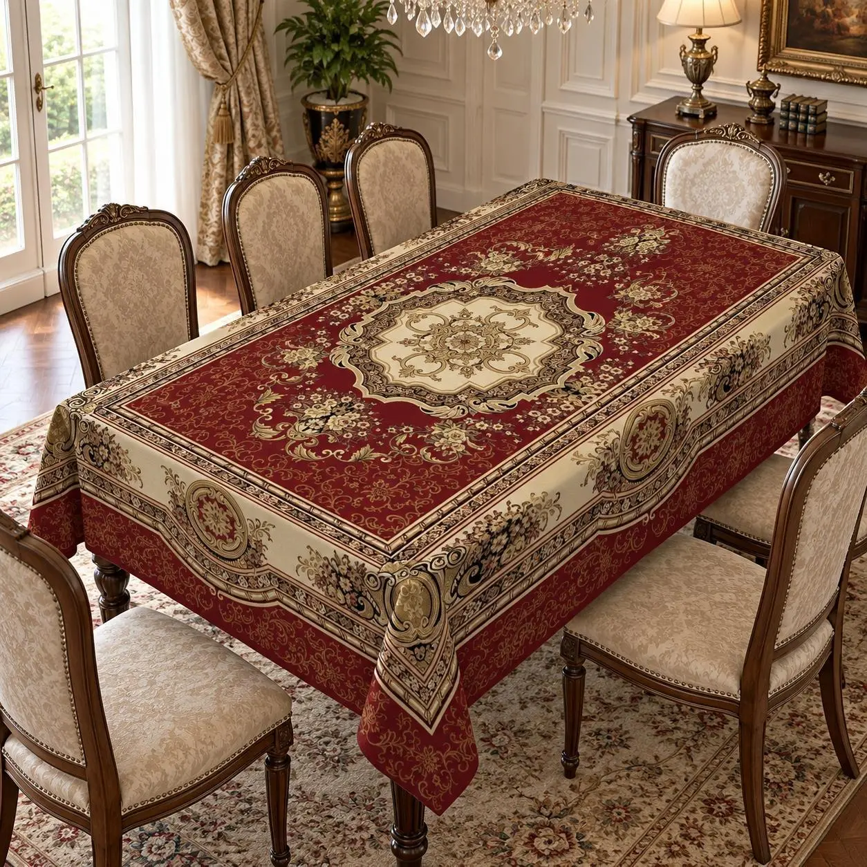 EastJia Made in USA European Vintage Floral Print 100% Polyester Tablecloth (Square, Rectangle; 102x60 Inches, 120"x60", 110g/sqm), Washable Reusable, Ideal for Home Holiday Parties & Outdoor Patio Decor, Festive Party Supply Backdrop
