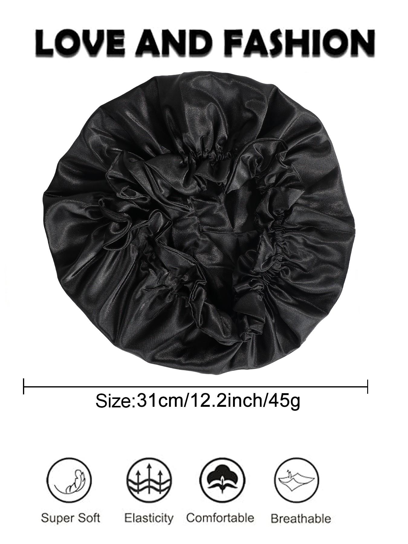 Women's Bonnet Two-Layer Pure Color Wave Edge Elastic Silk Smooth Satin Fashion Sleep Cap, Comfortable Soft Breathable Hair Care Hat, Sleeping Bonnet