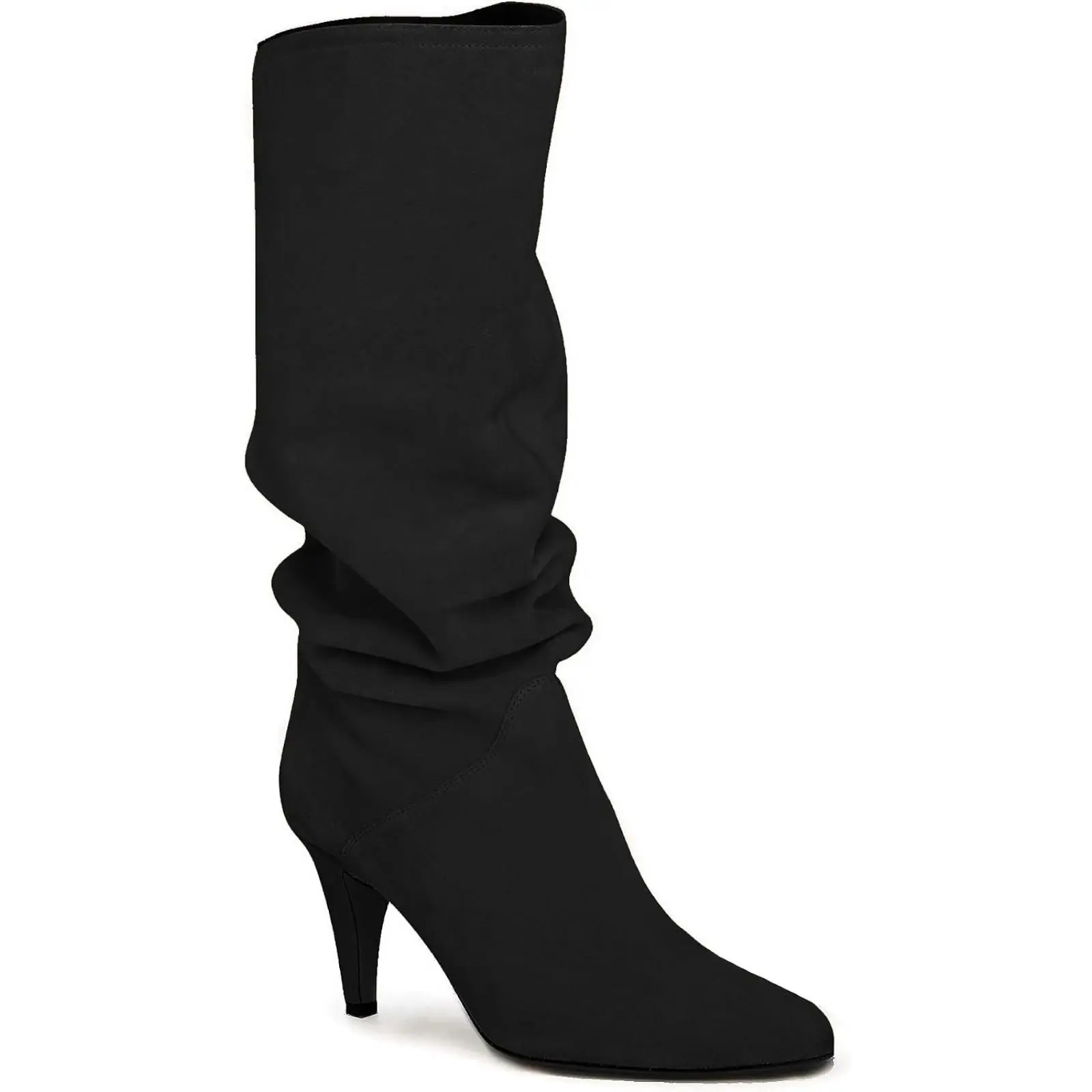 Coutgo Women's Minimalist Slouchy Breathable Knee High Boots, Pointed Toe Kitten Heel Pull-On Winter Shoes for Wide Calf, Plain, All Seasons