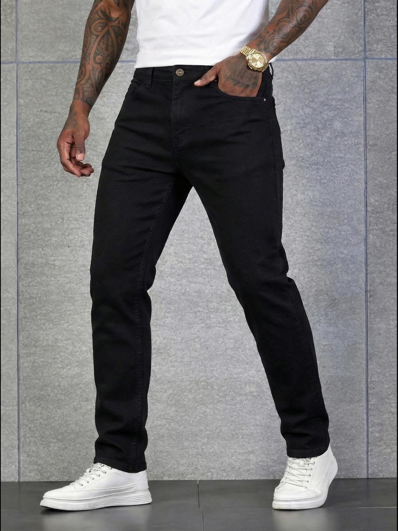 Men's High-End Slim Fit Elastic Jeans, Casual Style with Worn Details, Comfortable All Season Wear, Daily Fashion