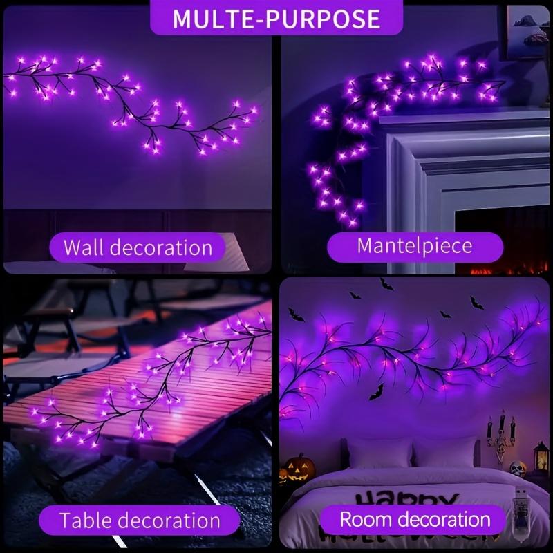 1.8M Purple 54 LED Artificial Willow Vine Light Bendable Branch Design 8 Lighting Modes for Bedroom Living Room Wall Fireplace Halloween Decoration Ghost Theme Party