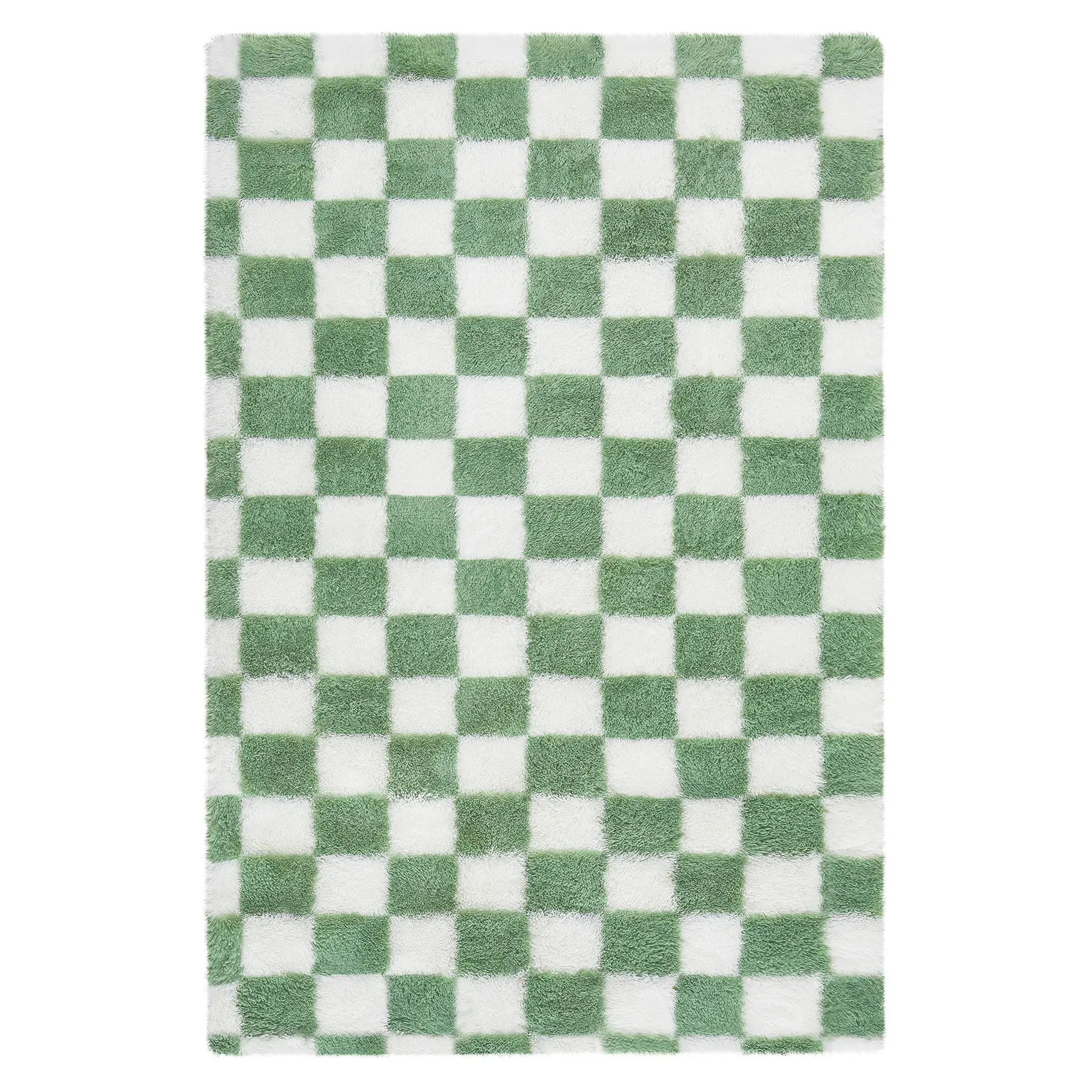 9x12 Ft Checkered Grid Area Rug, Super Soft Shaggy Fluffy Carpet for Living Area, Nursery - Playful Vibe Decor for Bedroom Playroom, Green White