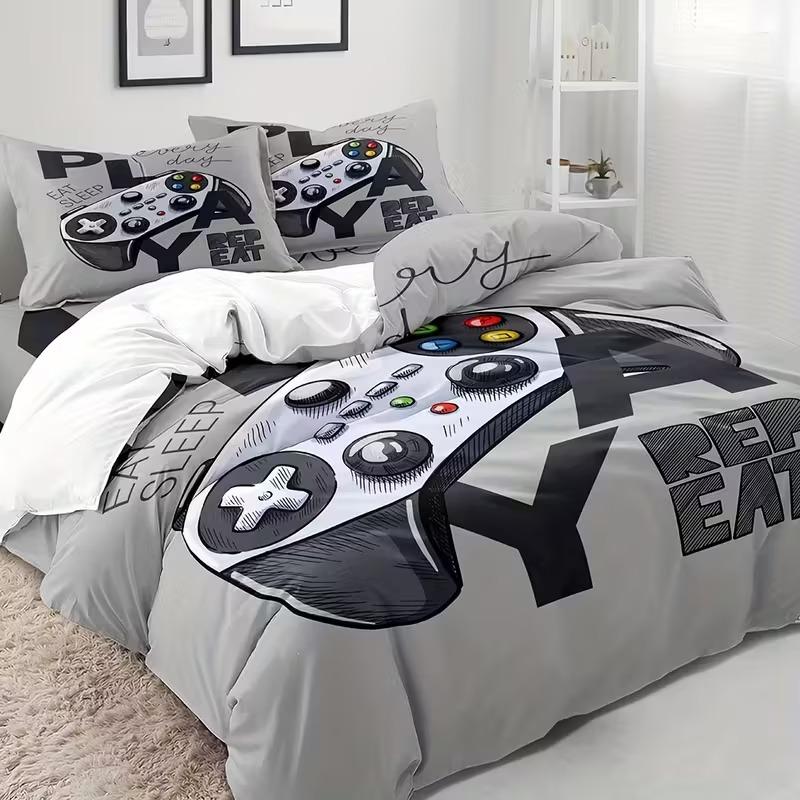 3-Piece Gaming Controller Bedding Set, Breathable Polyester, Zippered Closure, Digital Print, Soft Material, Dorm Decor