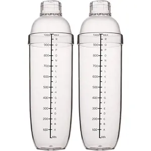 2 Pcs 33oz/1000cc Plastic Cocktail Shaker Set Professional Drink Mixer Boba Tea Shaker Bar Tools for Home Party Bar Use