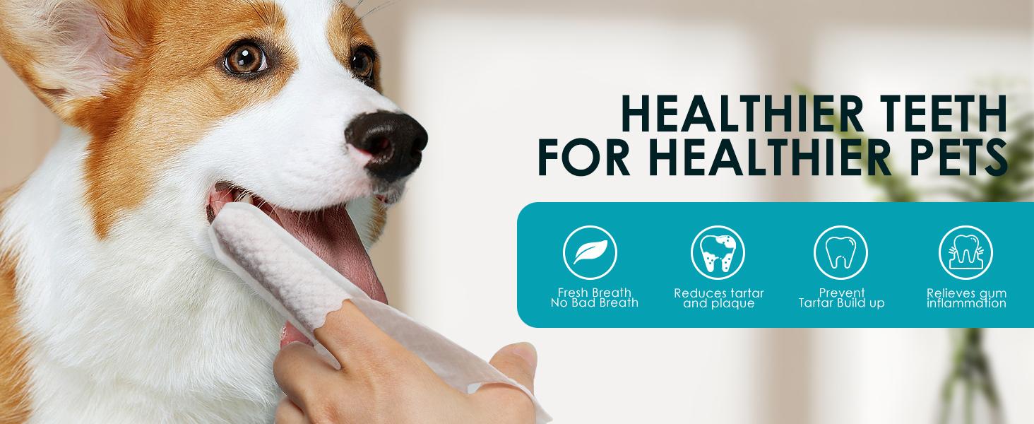 Dog Dental Care Finger Wipes - Teeth Cleaning Finger Wipes for Dog & Cats - Tooth Brushing Kit Dental Wipes for Dog - Reduces Plaque & Freshens Breath (50 PCS)