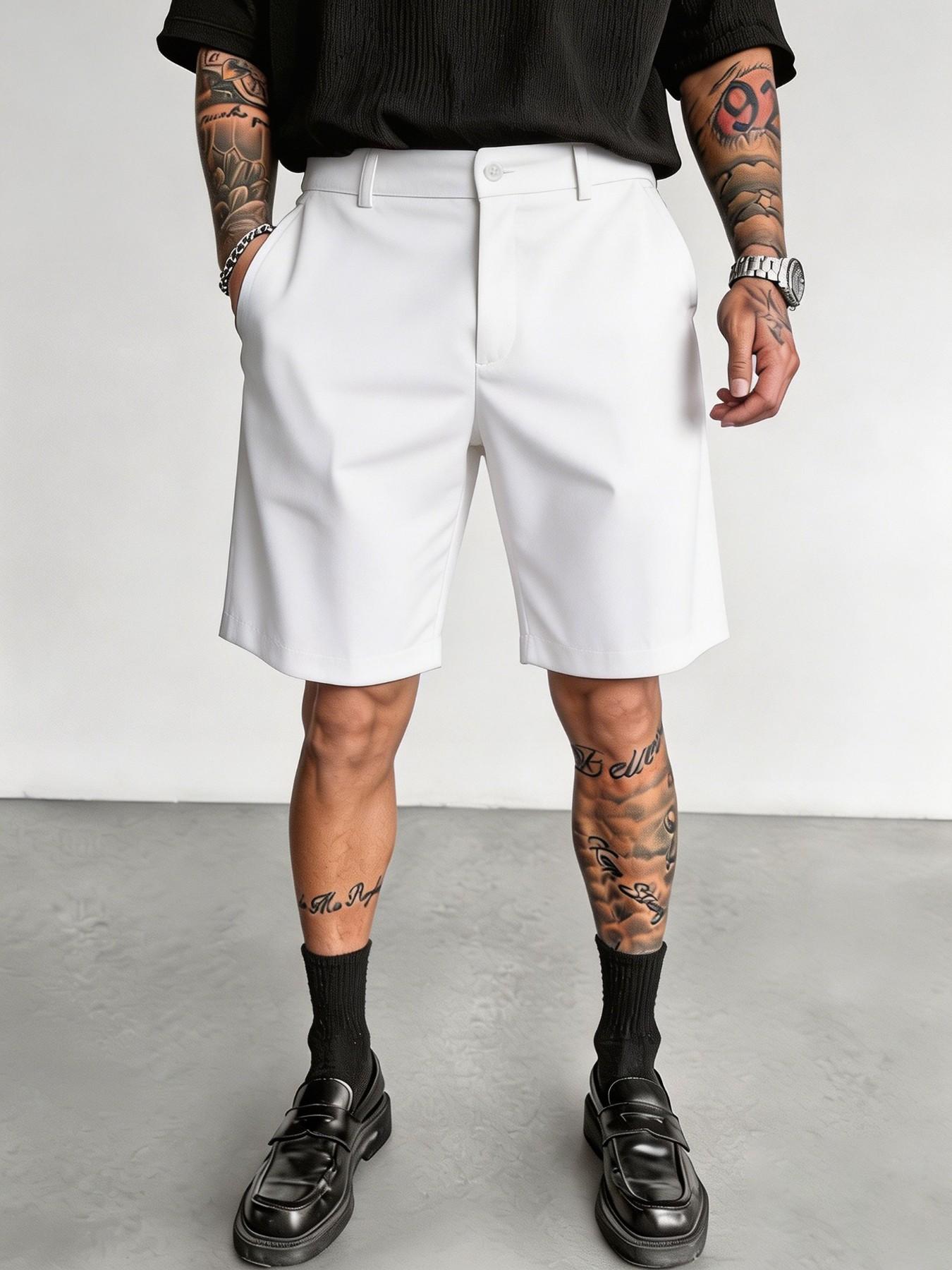 Summer Men's Straight Leg Suit Shorts, Business Casual Minimalist Wrinkle-Resistant, Multiple Colors, Plain Design, Comfortable Knee-Length Shorts, Fit Shorts, Minimalist Fashion Shorts