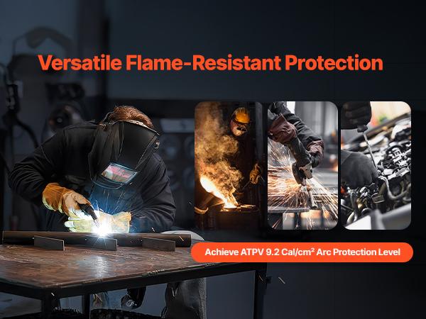 VEVOR Flame Resistant Welding Jacket, 7oz. FR Shirts for Men, Machine Washable Cotton Heat-Resistant Welding Shirt, Meets ATPV 9.2 Cal/cm Arc Rating - XL Size