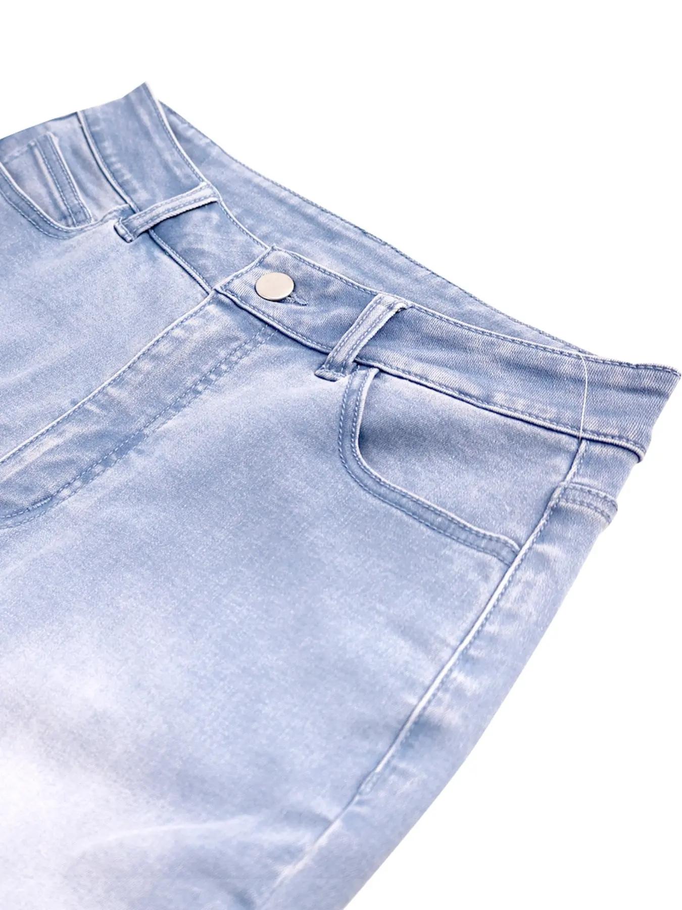 Women's Elastic Casual Denim Bell Bottoms, Slim-Fitting Natural Waist Pants, Plain Pattern, All Seasons, Pockets Design