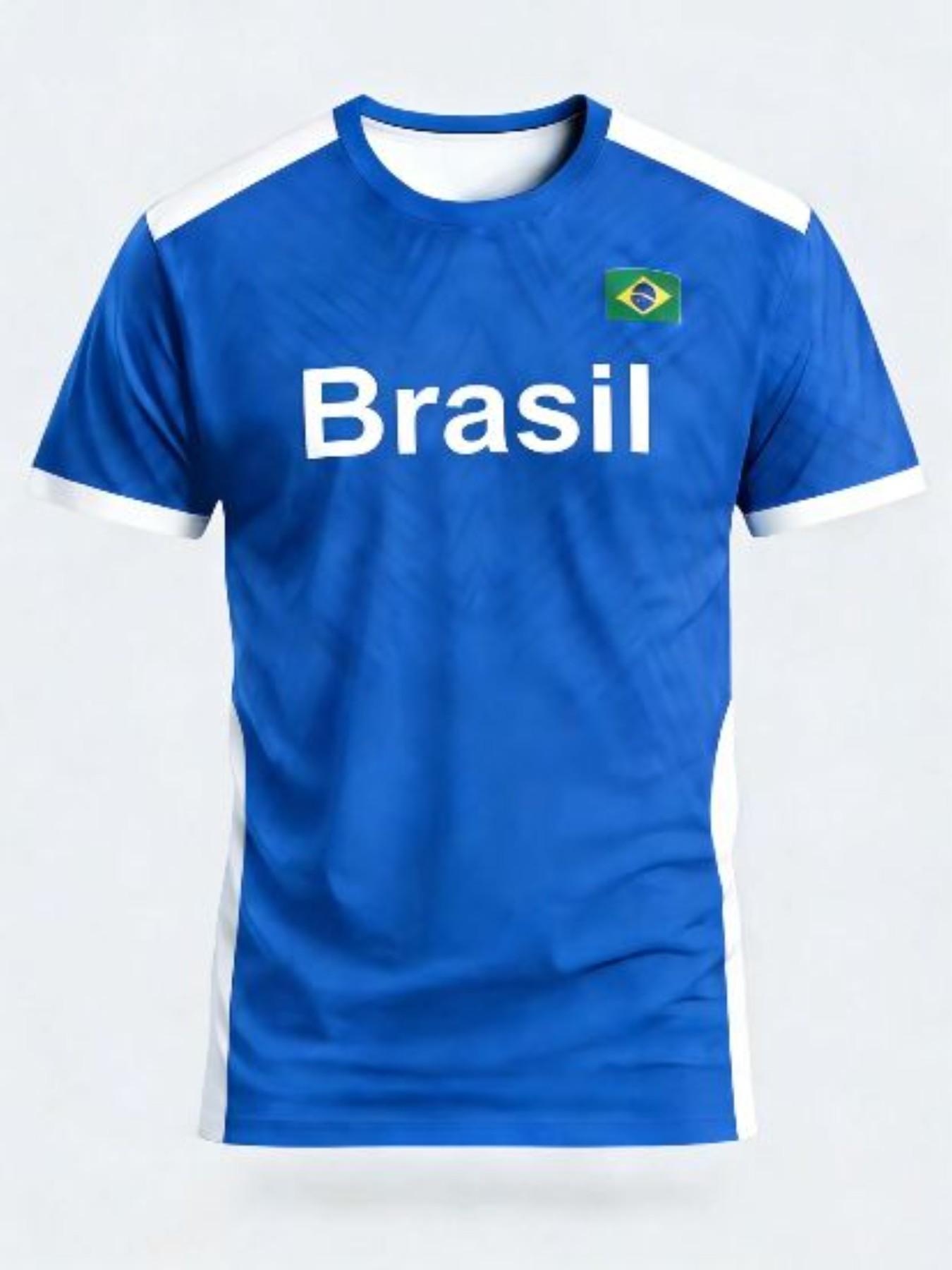 Brazilian Style Men's Soccer Jersey, Round Neck, Breathable, Ideal for Sports, Football Matches, Training, Casual Wear
