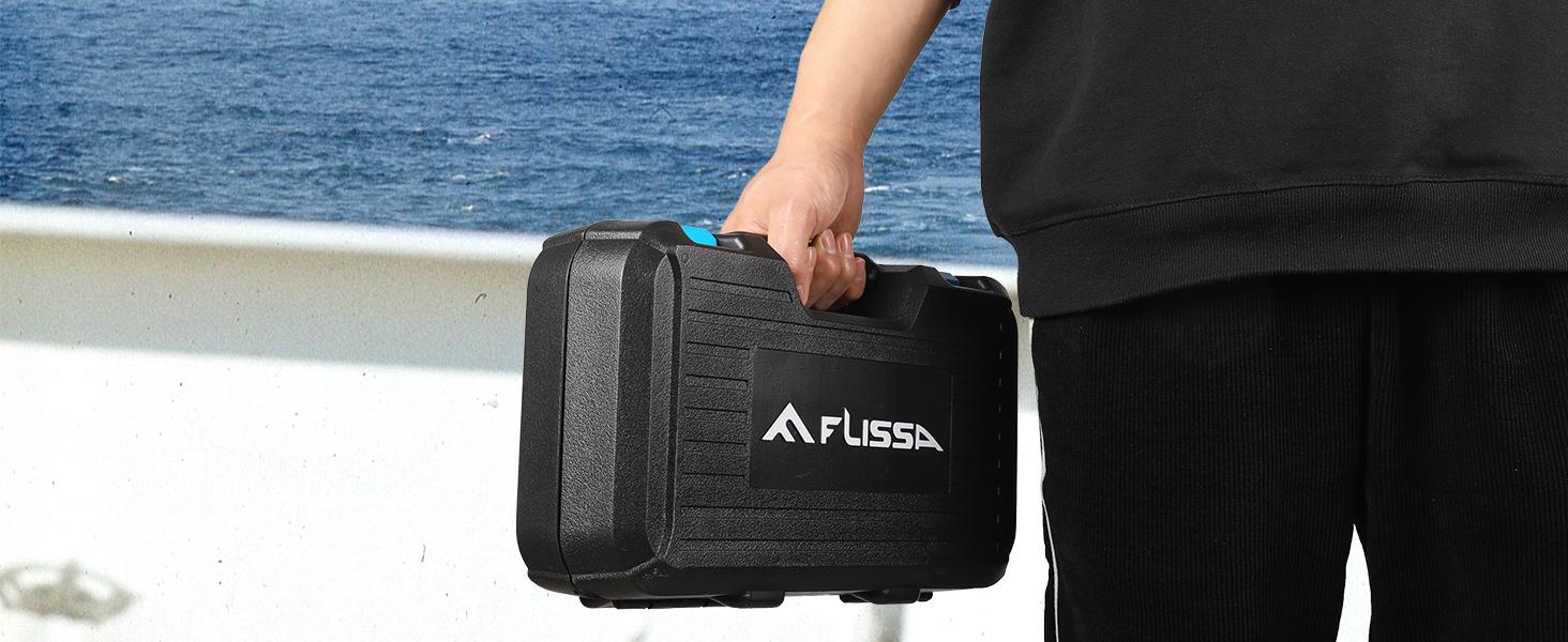 #LaborDay FLISSA Cordless Electric Fillet Knife for Fish with 8" and 10" Stainless Steel Blades, Rechargeable Electric Knife with Non-Slip Handle, 2 Packs Long Lasting Lithium-ion Battery, Portable Carry Case