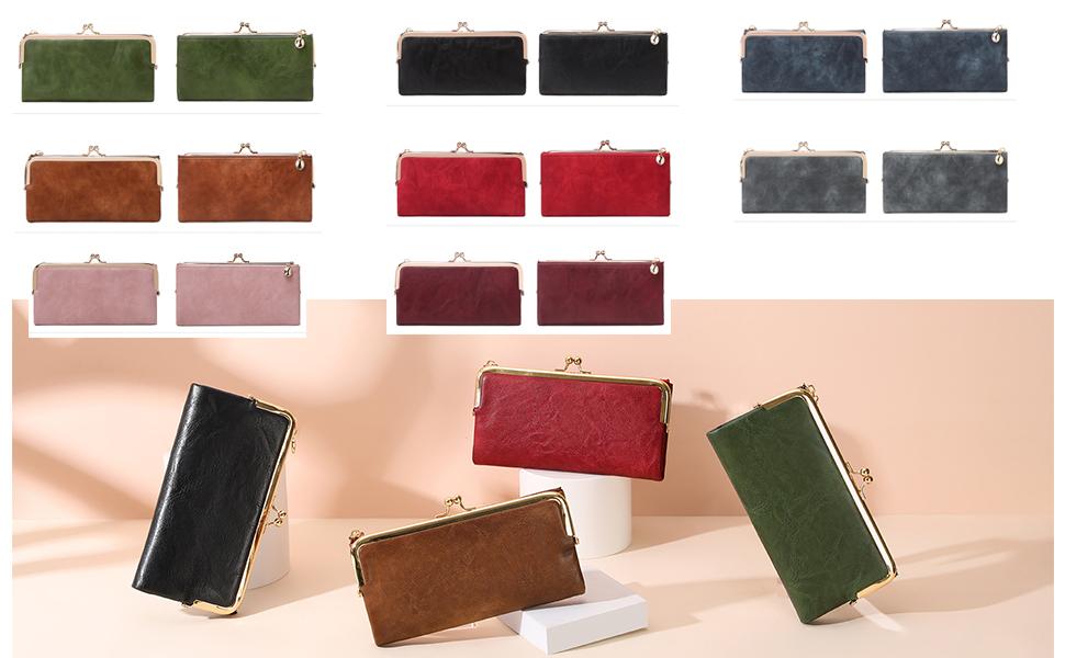 Elegant Vintage Bifold Wallet for Women, Travel Minimalist Long Purse with Kiss Lock Closure Green Zipper Pouch Multiple Card Slots ID Window Secure Organizer Elegant Vintage Bifold Wallet for Women, Travel Minimalist Long Purse with Kiss Lock Closure Green Zipper Pouch Multiple Card Slots ID Window Secure Organizer