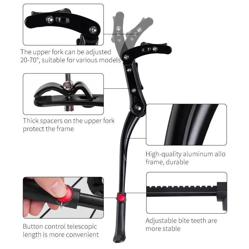 ROCKBROS Bike Kickstand for Mountain Bike Bicycle Kickstand Adults 24 inch to 28 inch Adjustable Bike Side Stand