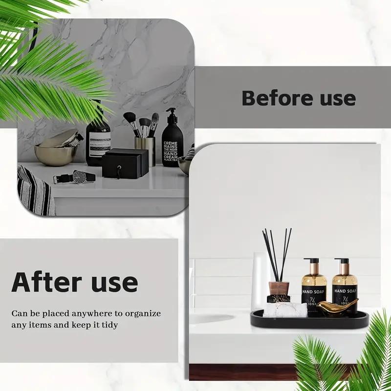 Silicone Marble Pattern Bathroom Tray, Oval Jewelry Storage Tray, Multi-Functional Decorative Tray for Candle Soap Plant Cosmetics, Bathroom Decoration Supplies