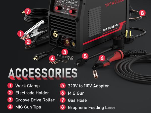 YESWELDER MIG-185DS-PRO Aluminum MIG Welder | 185Amp 110/220V Digital Welding Machine with Synergy | Gas/Flux/Lift TIG/Stick/Spool Gun 5-in-1 | Spool Gun Compatible