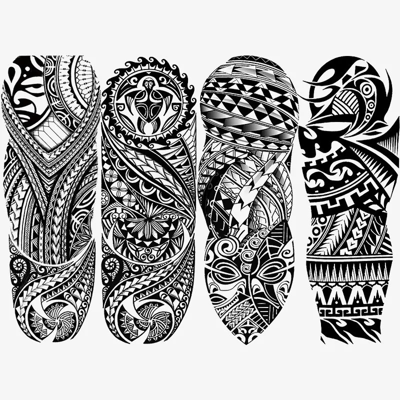 4 Pcs Full Arm Temporary Tattoo Stickers, Tribal Totem & Polynesian Design, Waterproof Long-Lasting Fake Tattoos, Arm Sleeve Tattoos for Halloween & Parties