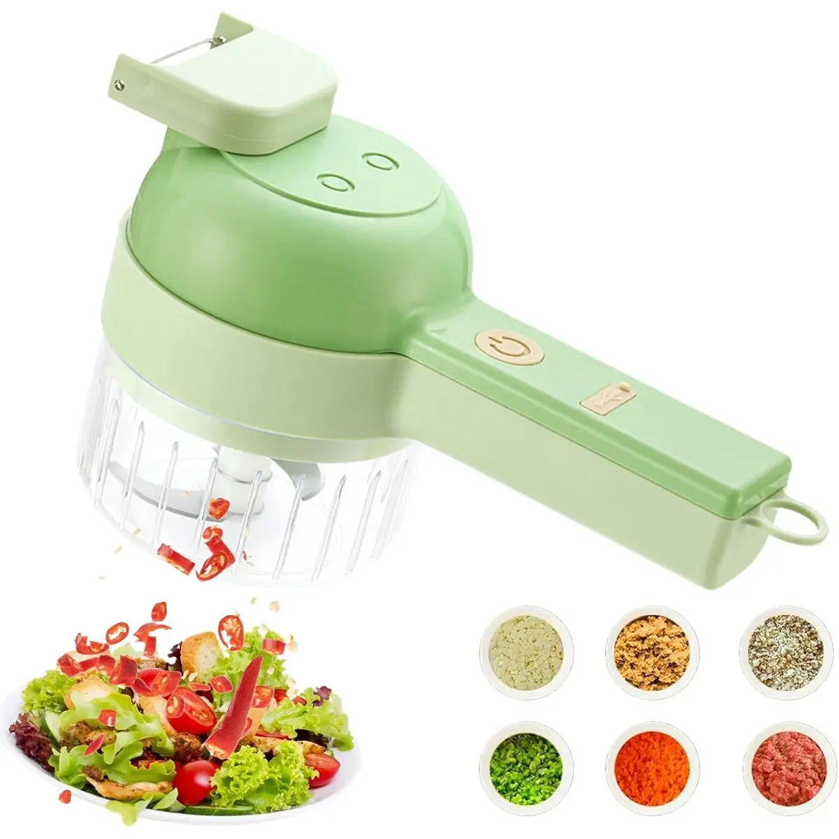 4 in 1 Multi-Functional Portable Electric Vegetable Cutter Set, Wireless Vegetable Processor for Garlic, Peppers, Onions, Celery, Ginger, Meat, With Brush, Comes