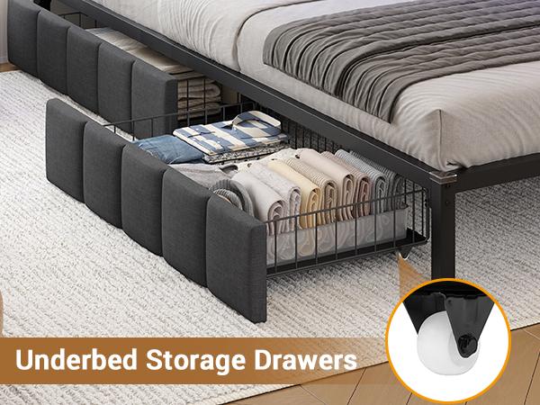 Hasuit Corner Bed Frame with Storage Drawers, Twin Daybed with Line Fabric Upholstered Fence, Kids Bed Unit with LED Light and Charging Station, Modern Bed Frame Twin Size,(No Mattress )