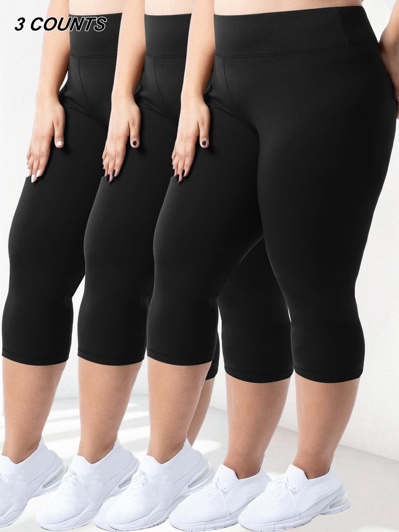 Plus Size Solid High Waist Capris Leggings, Casual Comfy Breathable Skinny Pants for Daily Workout Yoga Wear, Summer Outfits 2024, Women's Bottoms for Indoor Outdoor Wear, Shaping Leggings