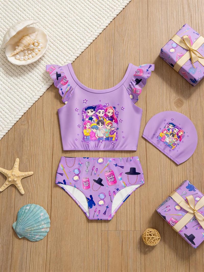 Kpop Demon Hunters Rumi Mira Zoey Costume Girl Swimsuit Set, 3-Piece Swimwear, Spring Summer Fashion, Perfect Gift for Girls