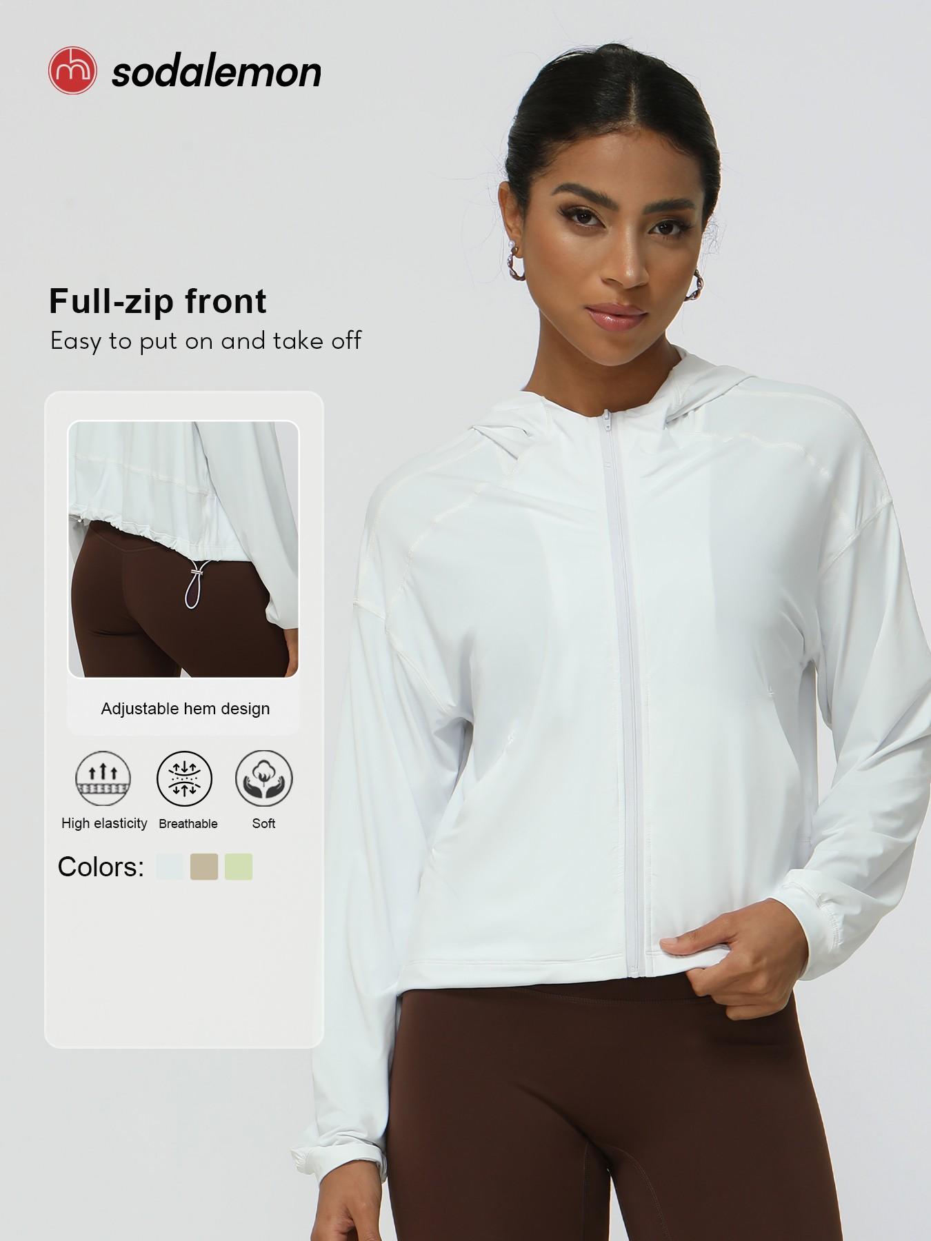 Sodalemon Women's Solid Color Hooded Sports Jacket, Quick Drying Breathable Sports Outerwear, Ladies Sportswear for Yoga Running