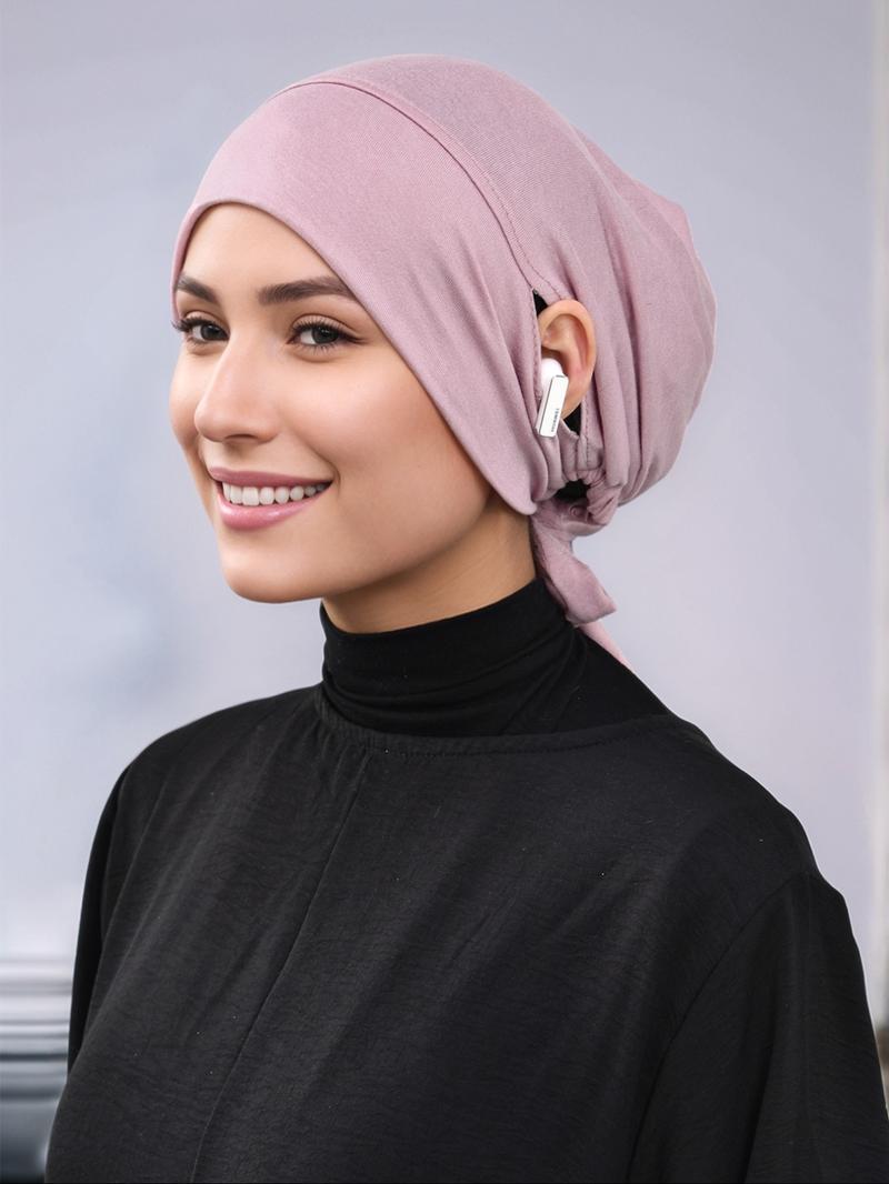 Women's Solid Color Turban Hijab with Ear Hole, Breathable Comfortable Hijab for Daily Wear, Fashion Accessories for Women & Girls