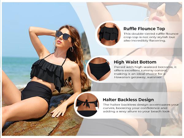 Tempt Me Women Two Piece Swimsuit High Waisted Ruffled Bikini Juniors Swimsuits for Teen Girls Ruffle Tummy Control Bottoms Halter Bathing Suits with Moderate Coverage Bottom Swimwear Tempt Me Women Two Piece Swimsuit High Waisted Ruffled Bikini Juniors Swimsuits for Teen Girls Ruffle Tummy Control Bottoms Halter Bathing Suits with Moderate Coverage Bottom Swimwear