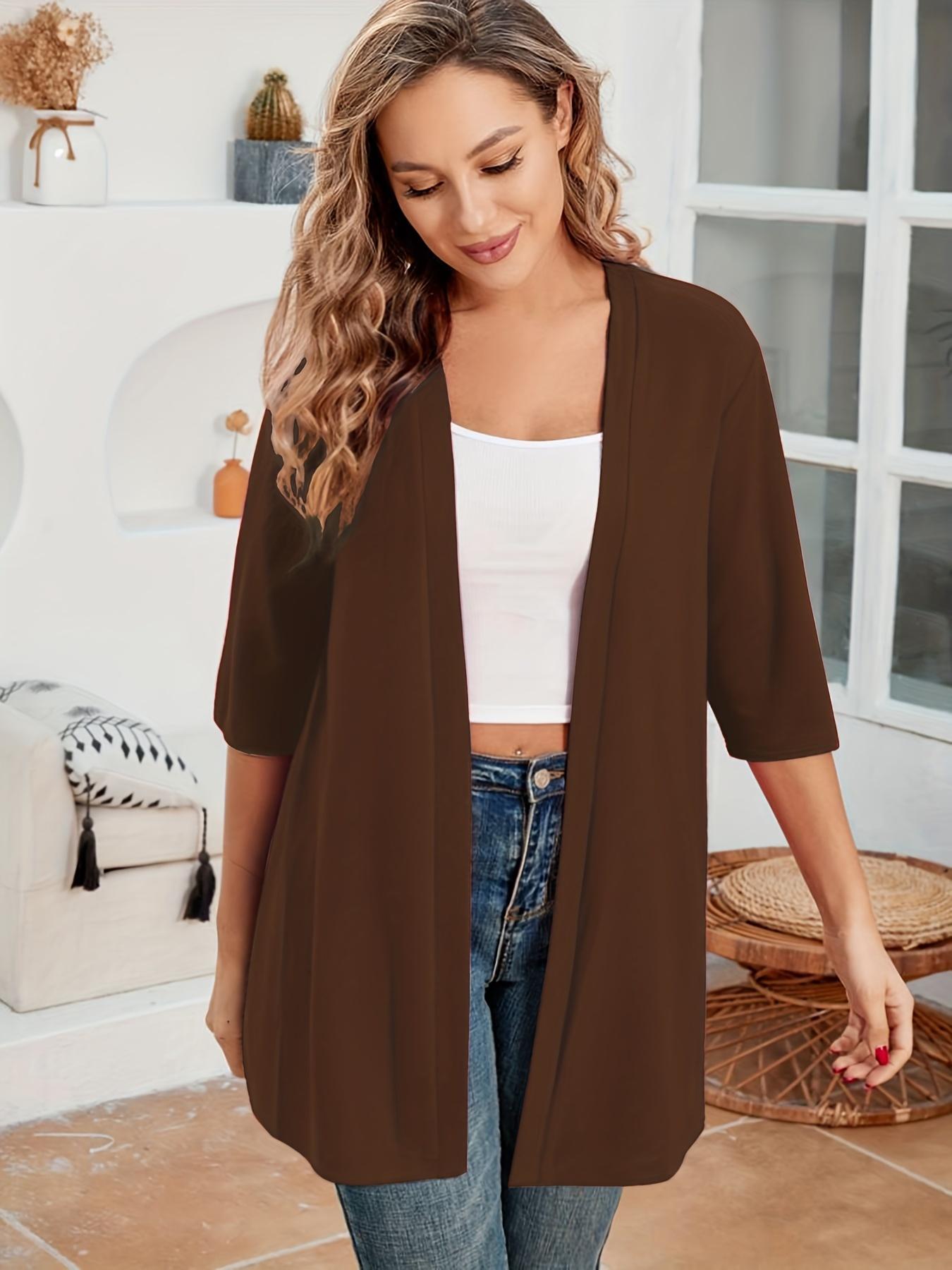 Plus Size Women's Solid Color Drop Shoulder Open Front Cardigan, Plus Casual Fashionable Half Sleeve Outerwear for Daily Outdoor Wear, Summer Outfits 2024, Women Plus Clothing for All Seasons