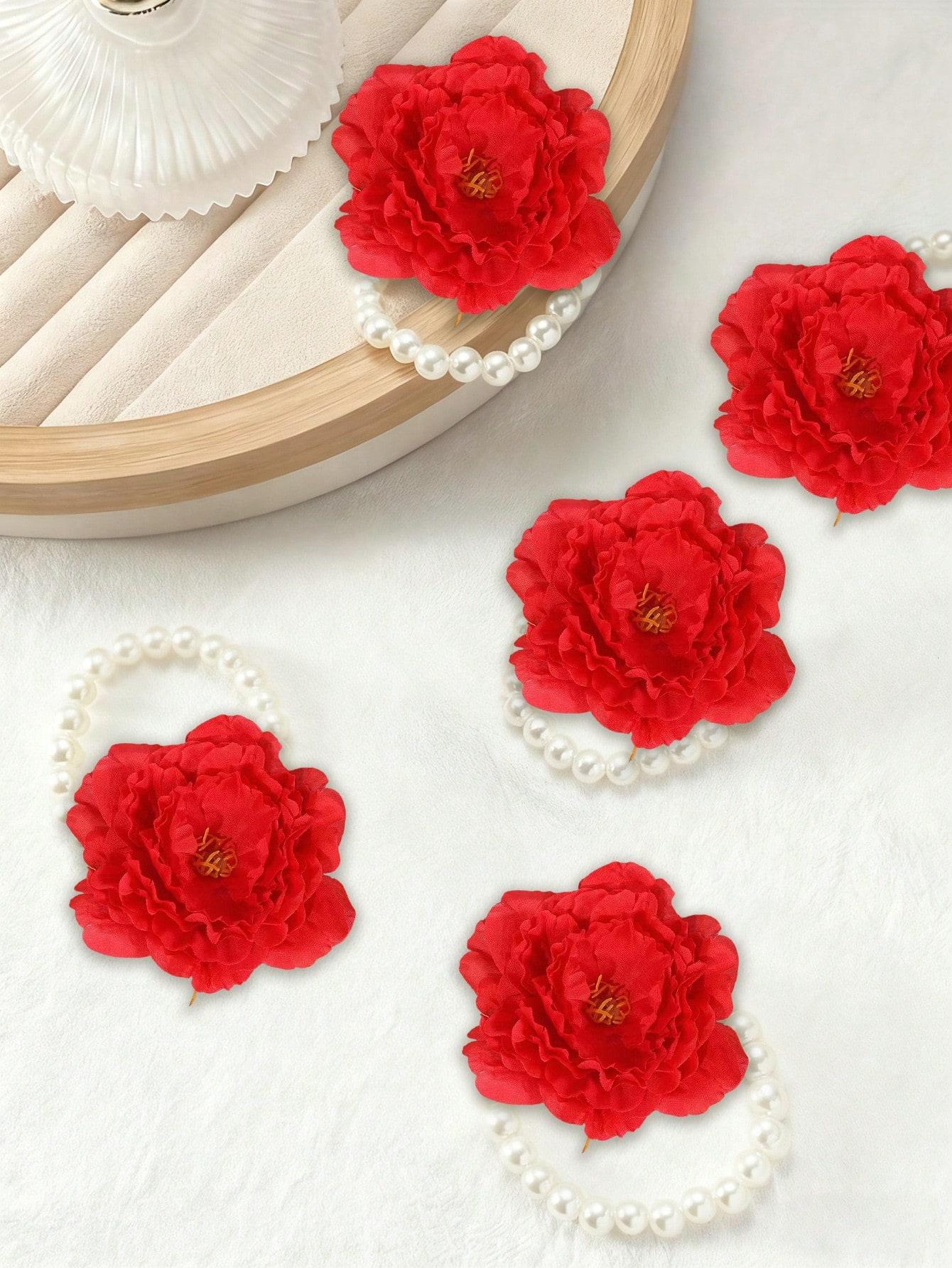 Elegant Blue Garden Rose Wrist Corsage - Bridal Headpiece, Bridesmaid Wrist Corsage, Party Bracelet, with Artificial Pearl Chain and Green Leaves, Durable, Soft and Comfortable, for Bride, Bridesmaid, Groom/Bride