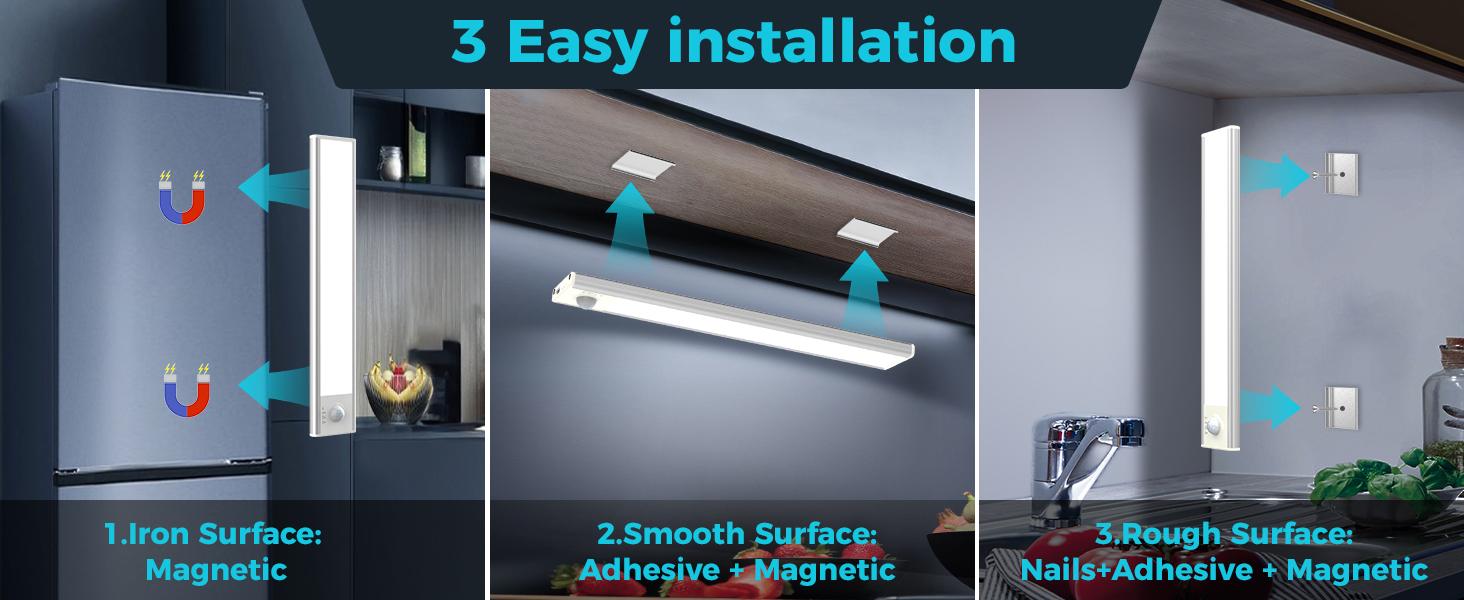 Under Cabinet Lighting Wireless,LED Rechargeable Motion Sensor Light Indoor Battery Operated,3 Color Temps&Dimmable Closet Lights with Remote,Under Counter Lights for Kitchen Stairs