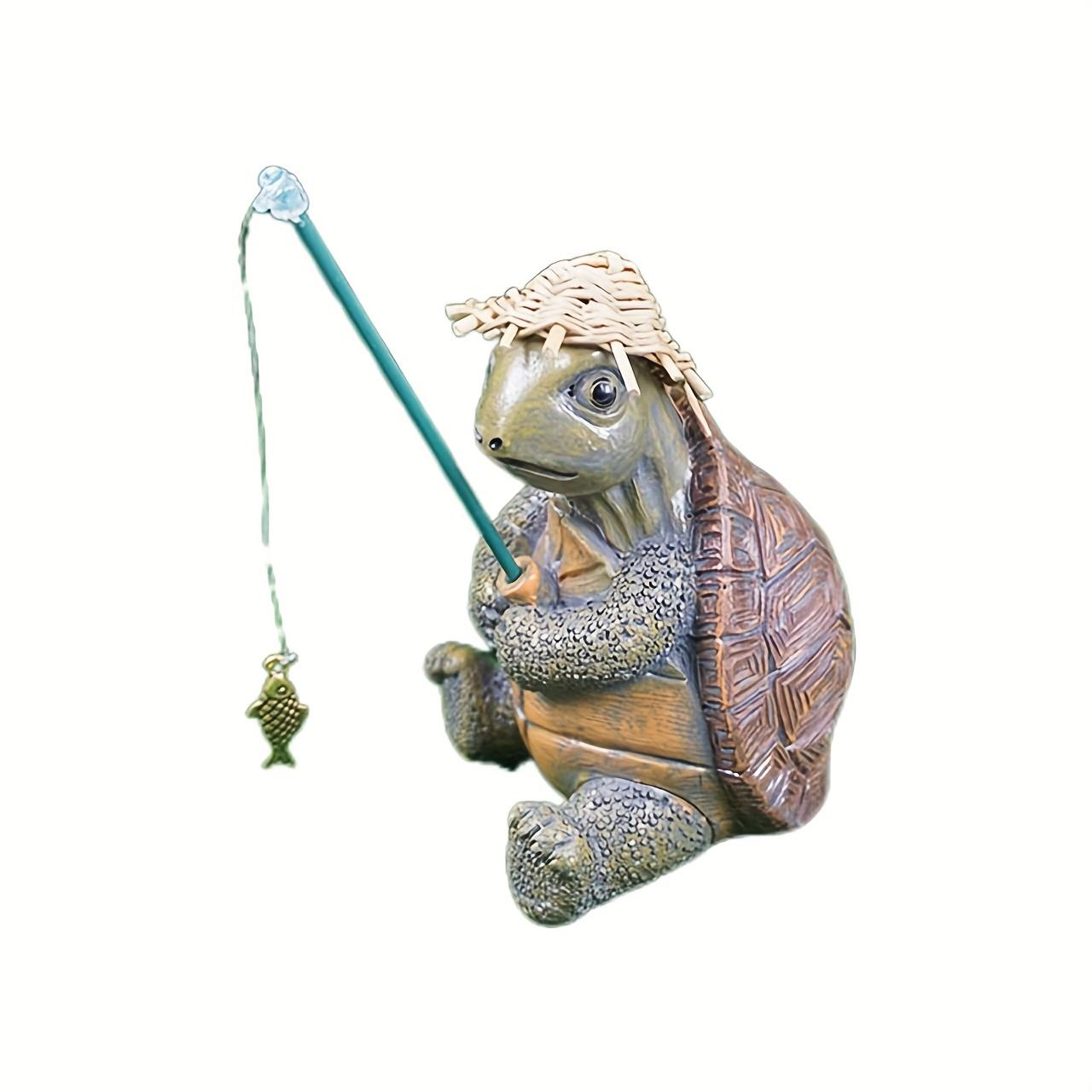 Cute Resin Turtle Fishing Figurine with Hat, Fish Tank Decor, Garden Pond, Balcony, Lawn, Country Garden Decoration, Holiday Gift
