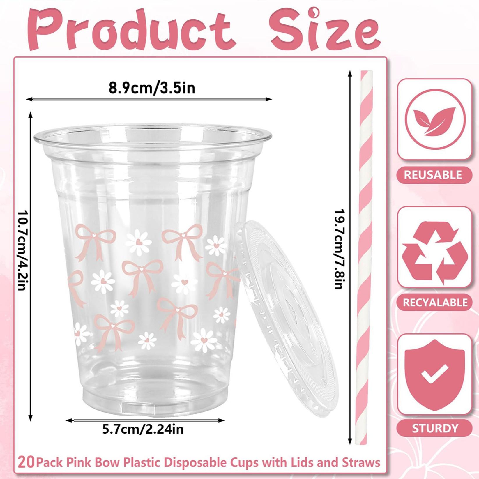 Cute Bowknot Daisy Party Cups, Straws & Lids, Disposable Tableware for Women Events, Wedding, New Year, Christmas