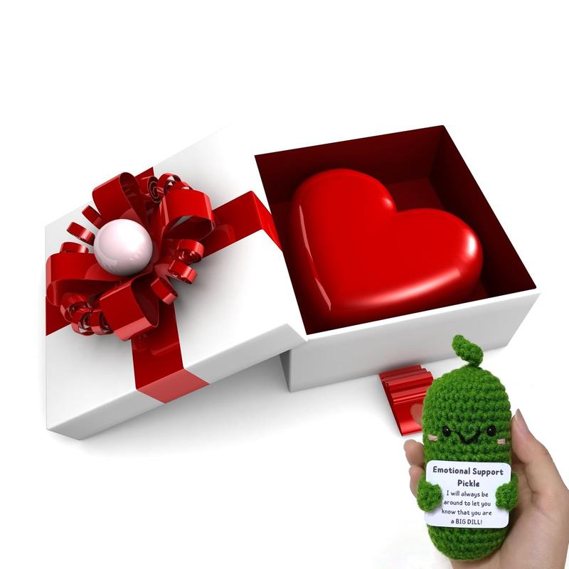 Emotional Support Pickle, Cute Crochet Pickled Cucumber Knitting Doll Handmade Crochet Doll Inspirational Gifts Ornaments Emotional Support Crochet Pickled Knitting Doll for Christmas Ornament Gift