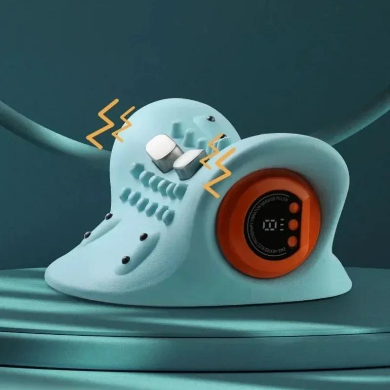 Electric cervical traction massager, neck massager, EMS relaxation and heating kneading massage pillow, ergonomic headrest, for adult neck repair traction, electric neck and head acupoint massage, home relaxation tools, USB charging